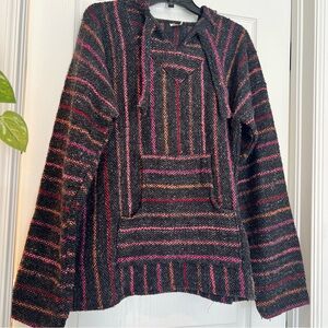 ARTESANIAS Striped Knit Pullover Hoodie Sweater Acrylic L Hippy Boho Baja Joe